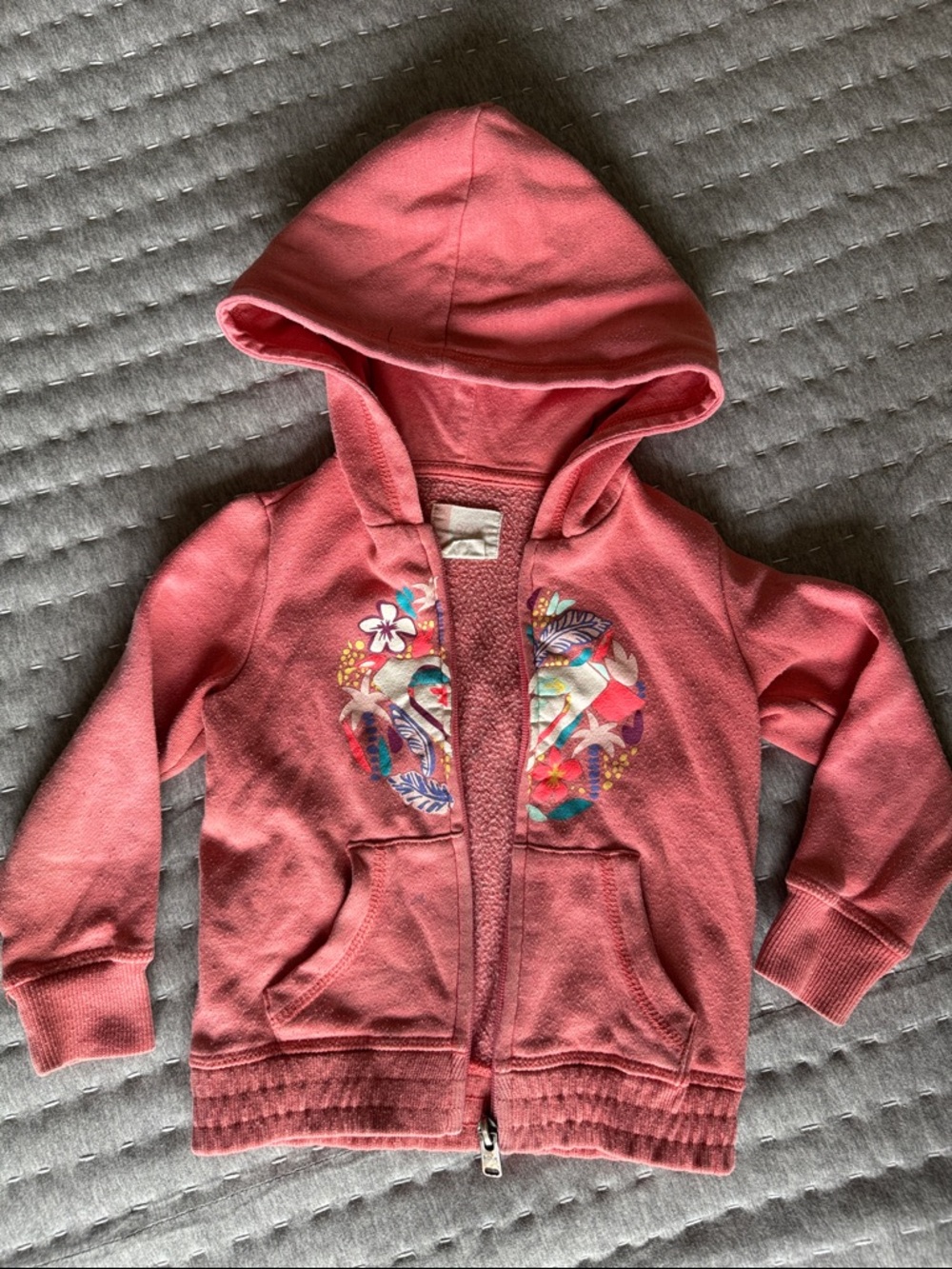 Roxy Girls Coral Pink Hooded Zip Sweatshirt with Floral Heart Graphics